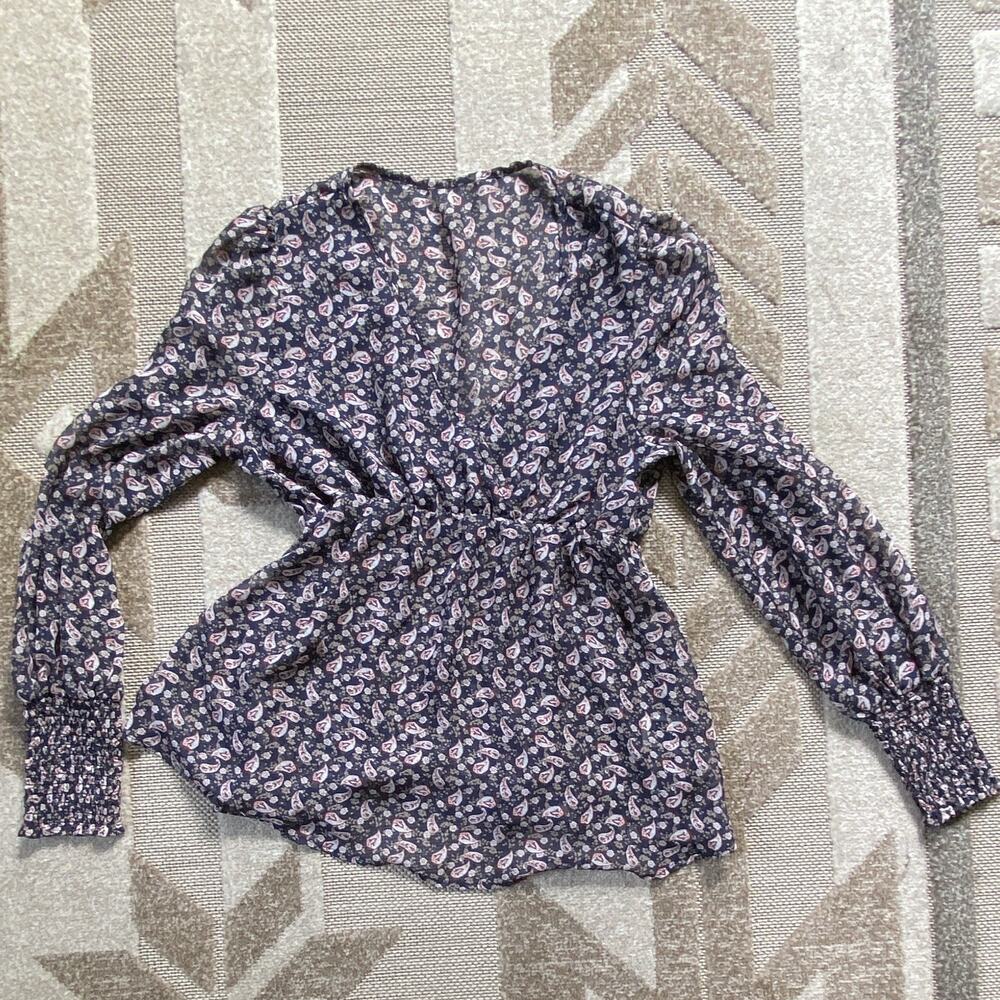 Shein Womens Shear Floral Top With Ruched Sleeves